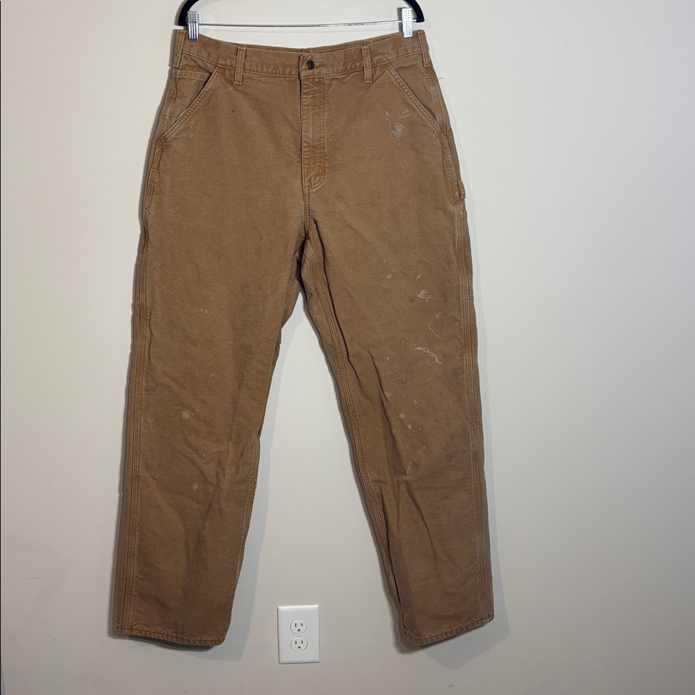 Vintage Carhartt B111 BRN Carpenter Work Pants Flannel 34x33 - Picture 2 of 5